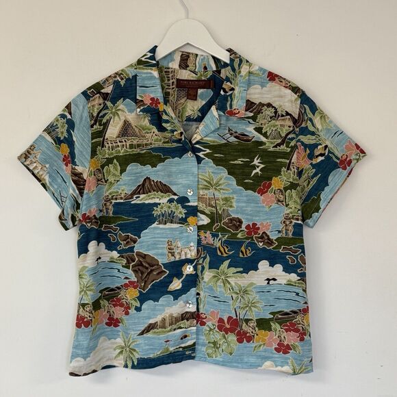 Tori Richard Disney Honolulu Hawaii Aulani Resort Blue Shirt Buttons Large EUC - Picture 2 of 14